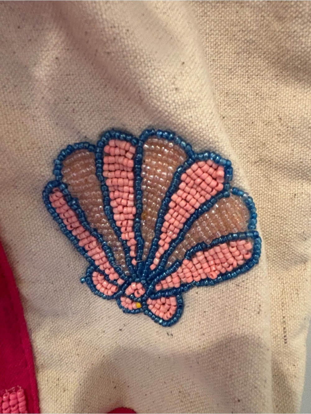 NWT Sol and Mer Pink and tan sea life beaded Canvas Tote Bag - Picture 9 of 14
